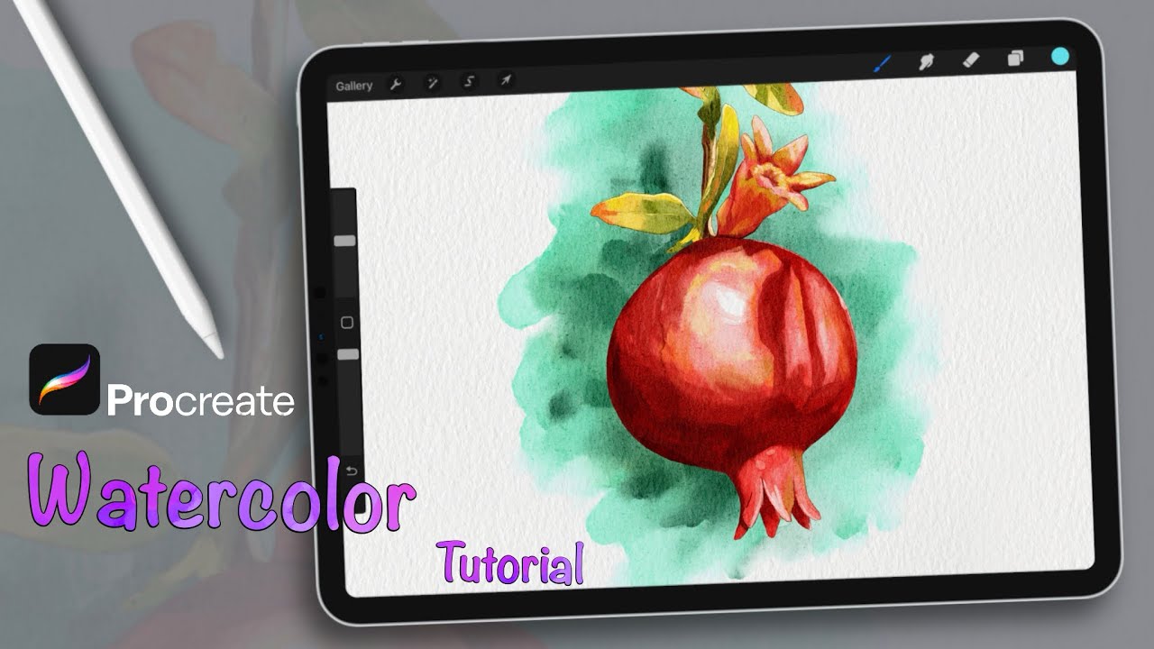 Procreate watercolor tutorial | Paint a Realistic Pomegranate on iPad