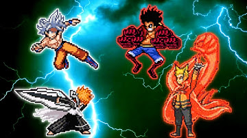 Goku MUI & Ichigo TYBW V3 VS Naruto Baryon Mode V3 & Luffy Snakeman V2 in Jump Force Mugen