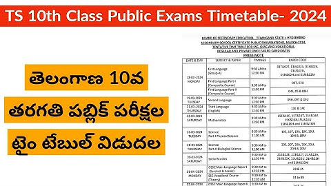 TS 10th class Final Exams time table 2024|| TS 10th class time table 2024 ||TS SSC Public Exams 2024