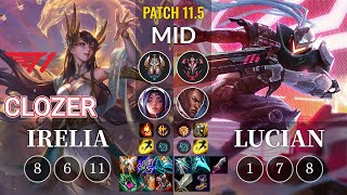 T1 Clozer Irelia vs Lucian Mid - KR Patch 11.5