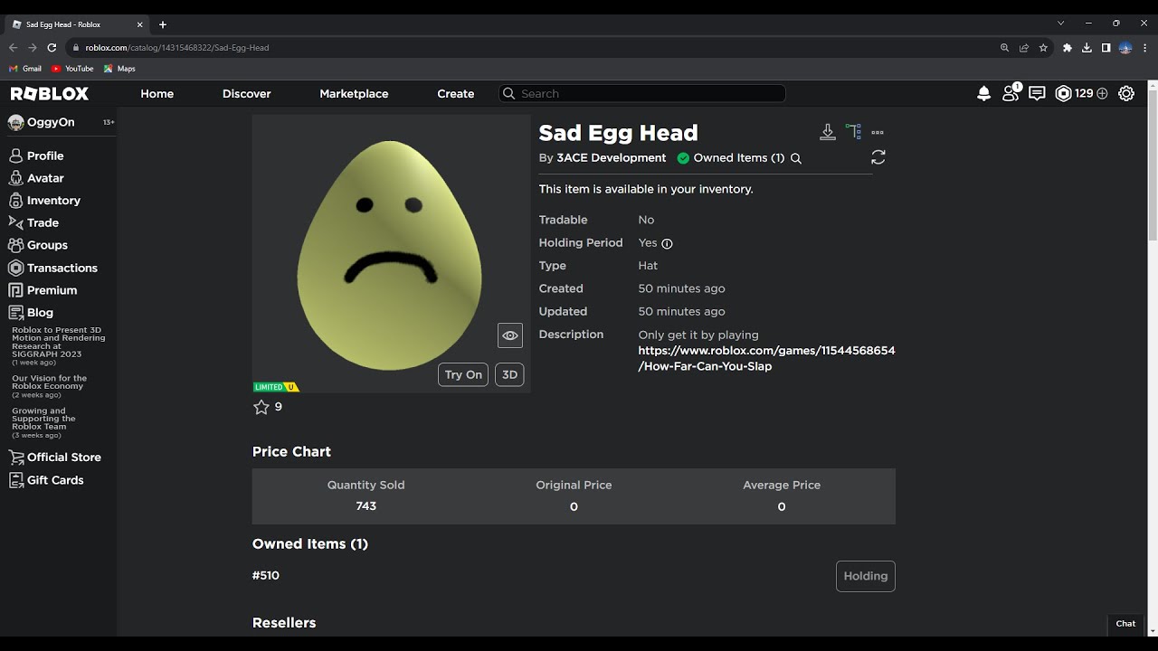 Getting Sad Egg Head! ( Roblox Limited UGC) YouTube