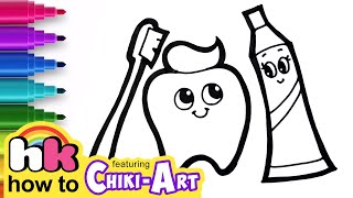 How to Draw Toothbrush And Toothpaste | Easy Drawings for Kids | Chiki Art | HooplaKidz How To