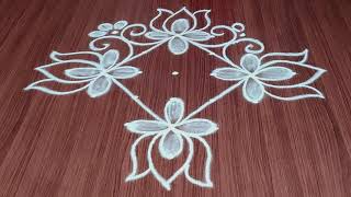 Simple Daily Lotus Rangoli Designs | 7 Dots Easy Lotus Kolam Designs | latest Muggulu With Dots