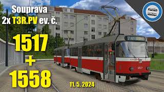 Linka 2 / Hlavní nádraží - Nemocnice Vřesiny [2x T3R.PV #1517+#1558] | SIMT MHD