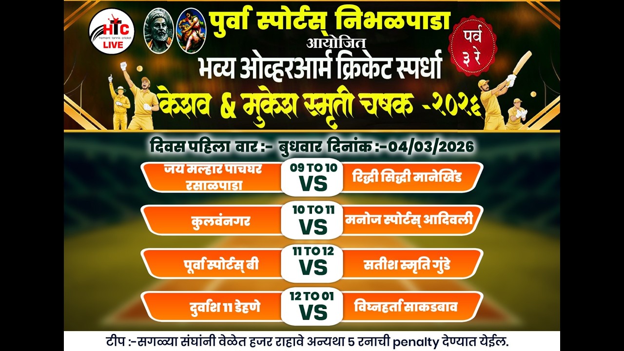 पुर्वा स्पोर्टस्  निभळपाडा आयोजित केशव & मुकेश स्मृती चषक-२०२६