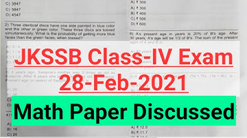 JKSSB Class-IV Paper (28-Feb-2021) - Math section Discussed by Ajay Sir.