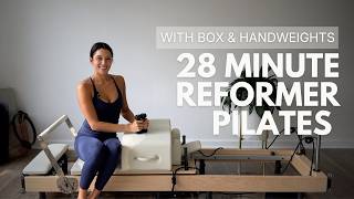 28 MIN FULL BODY REFORMER PILATES | Box + Light Weights Workout
