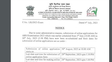 Agricultural Research Service (ARS) Examination-2023/ ASRB/ Online Application Dates Re-scheduled