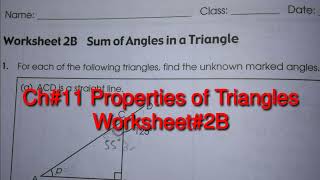 Chapter #11 Properties of Triangles, Worksheet #2B Sum of Angles in a Triangle