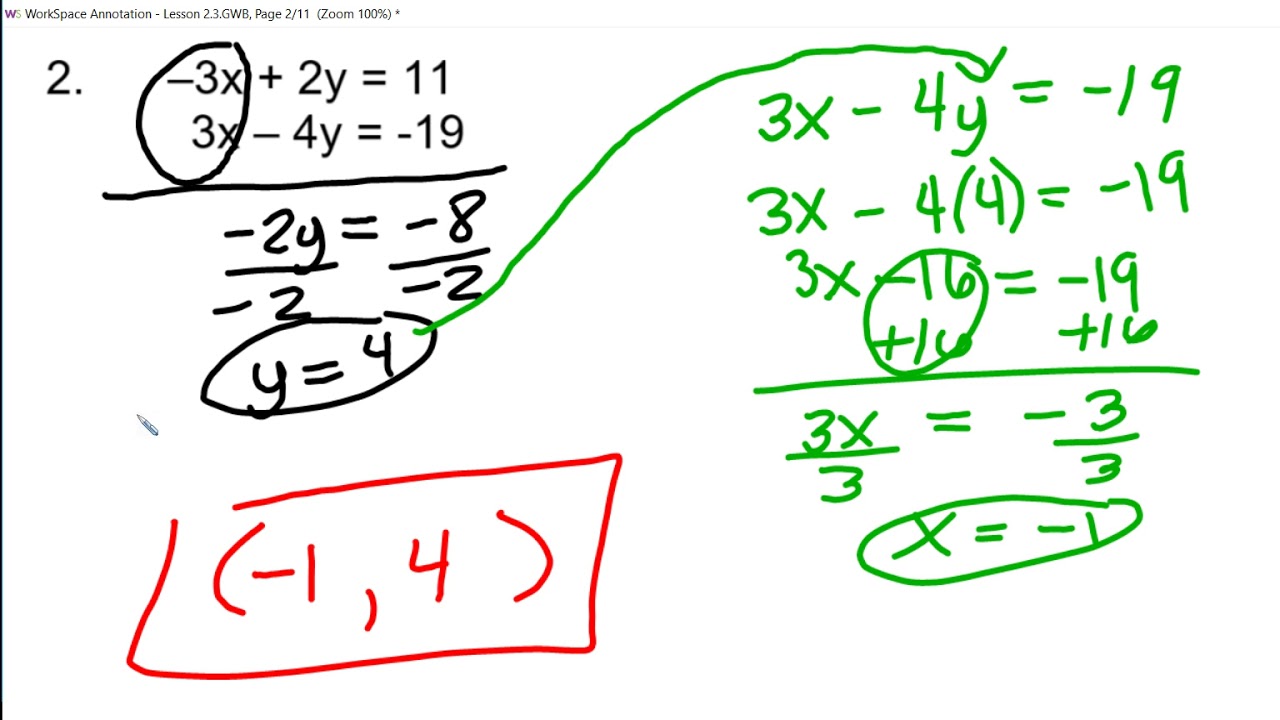 algebra 2 assignment solve each system by elimination