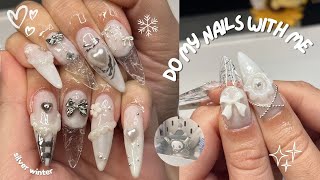 do my nails with me *ੈ✩‧₊˚ silver winter themed nails, no talking, asmr❄️🧊