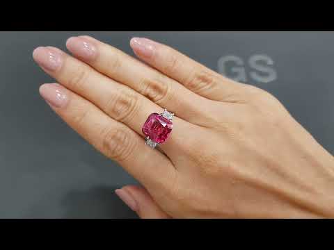 Vivid red-pink Mahenge spinel 8.14 ct in cushion cut, Tanzania Video  № 4