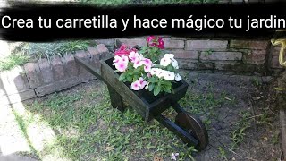 carretilla de madera para jardín