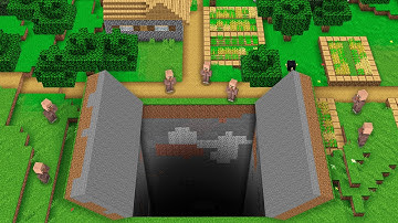 GIANT TUNNEL PIT IN VILLAGE CHALLENGE! Minecraft NOOB vs PRO! 100% TROLLING SECRET BIGGEST DOOR BIG