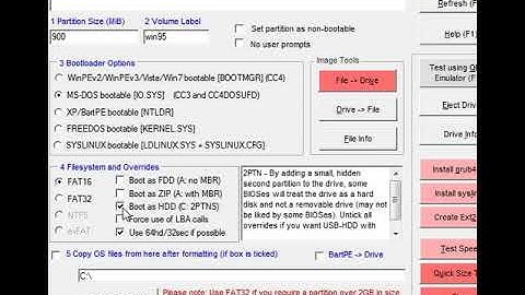 windows 95 install from usb flash drive with no floppy drive & cd rom tutorial manual part 2 (link)