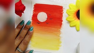 sunset painting in watercolor/ how to paint a quick sunset/watercolor tutorial for beginners #shorts