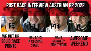DANIEL RICCIARDO, FERNANDO ALONSO, GUANYUZHOU & ESTEBAN OCON POST RACE AUSTRIAN GP 2022
