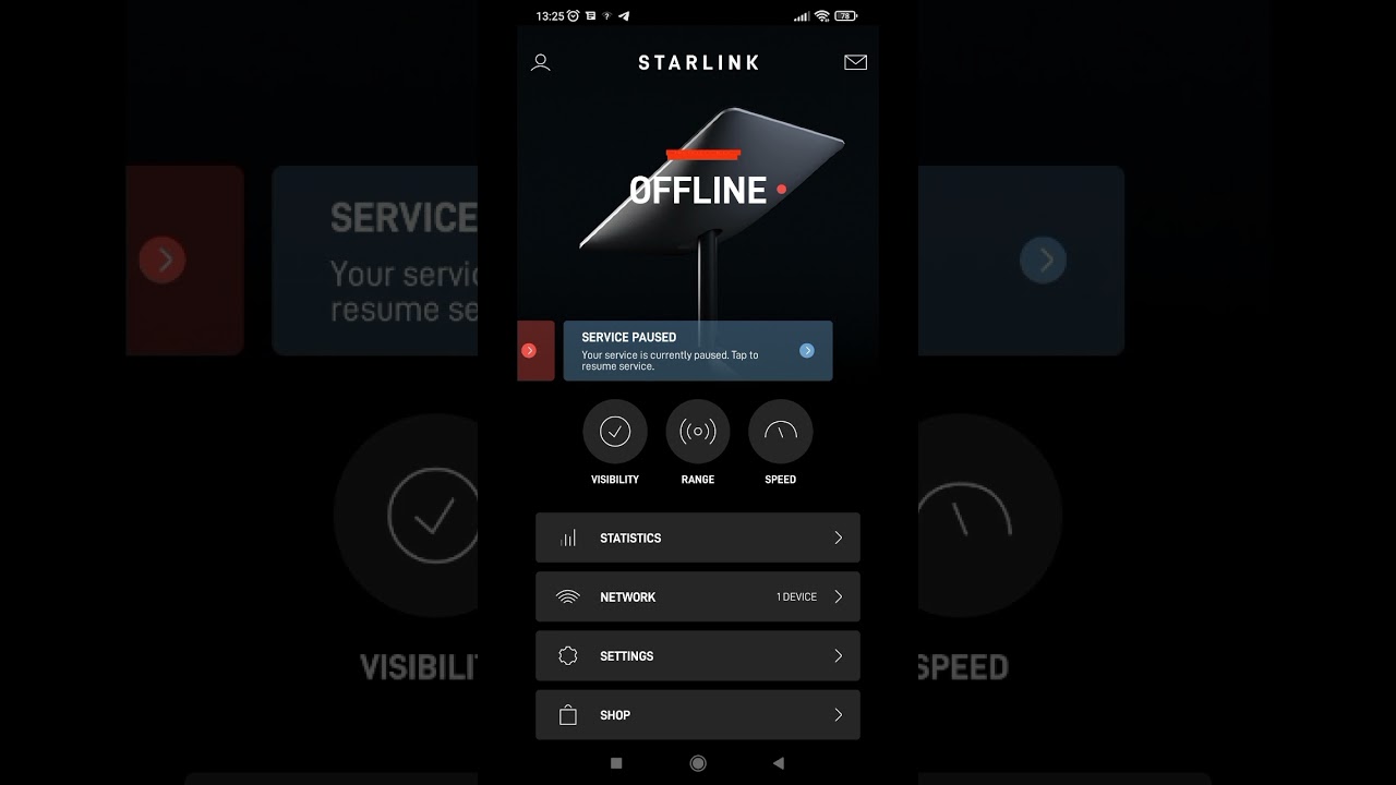 Starlink снятие сервиса с паузы без интернета.
