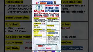 Income Tax Recruitment 2025  386 Legal Accounts U0026 Officer Posts  Apply Now shorts job govtjobs