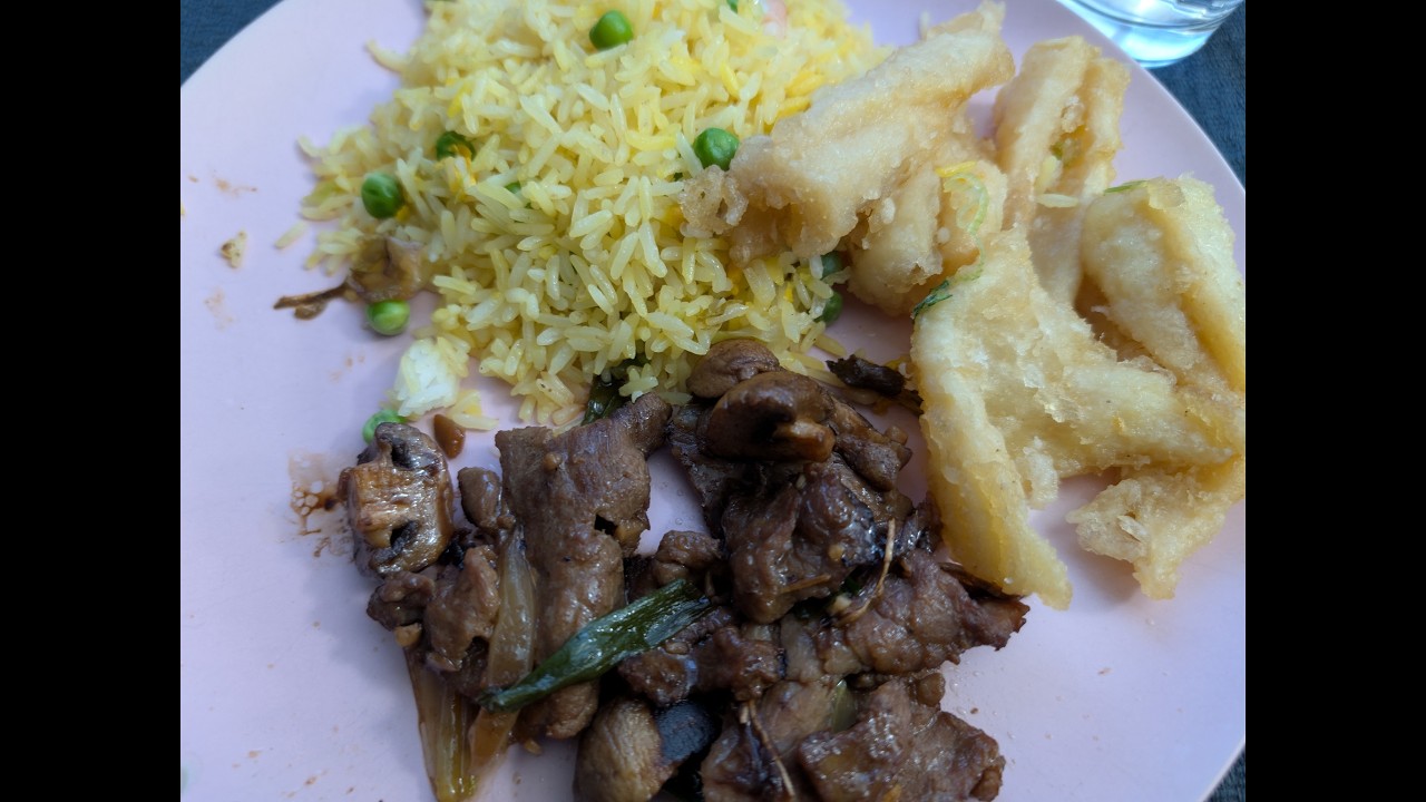 Eating leftover Chinese food.