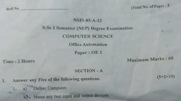 Office Automation BSC 1st Sem Computer Science question paper NEP gulbarga University 2022 software
