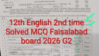 12th Class English 2nd time Solved Paper Faisalabad Board 2026 || Class 12 English Evening MCQ 