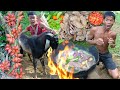 Meet the goat, and rich fruits cooking eating in jungle | Primitive technology