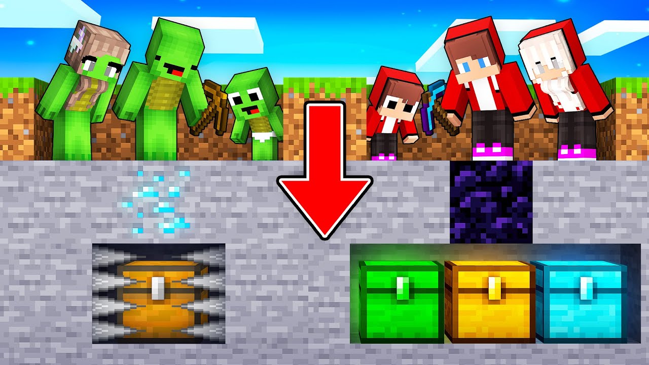 JJ and Mikey : SECRET MINE CHEST Family Battle in Minecraft - Maizen