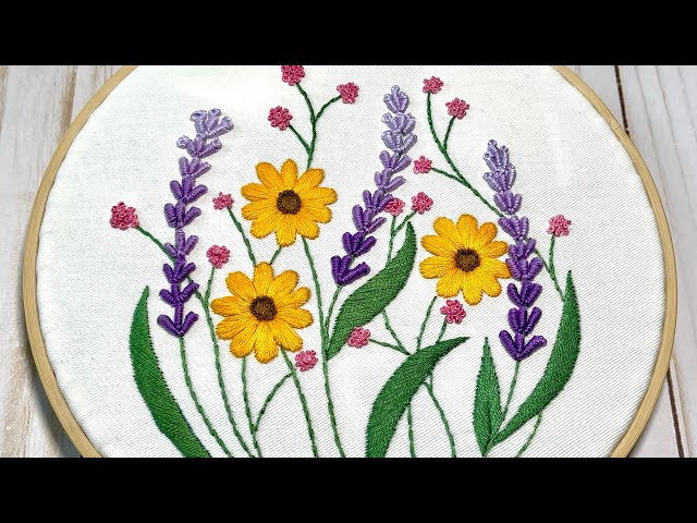 BUCILLA Stamped Embroidery Kit with Hoop LAVENDER FIELDS Floral 6 INCH  Round