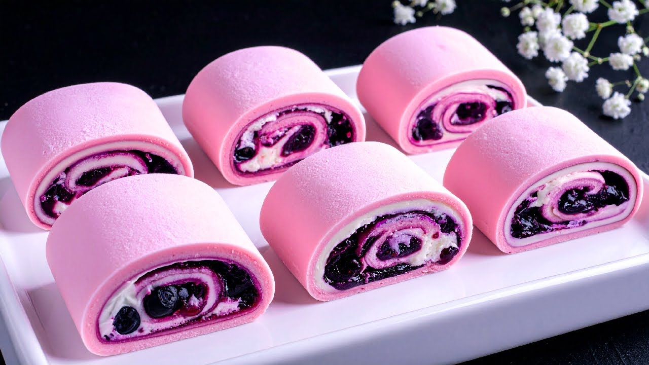Mochi-Rolle mit Blaubeeren & Milch! Das beste Dessert für den Sommer!