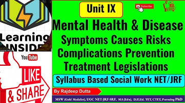 Mental Health & Disease I NTA UGC NET/JRF/PhD I Social Work I Unit 9 I L-01