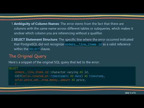 Resolving the Postgres SQL Error [42P01]: Missing FROM-Clause Entry for Table "orders__line_items"