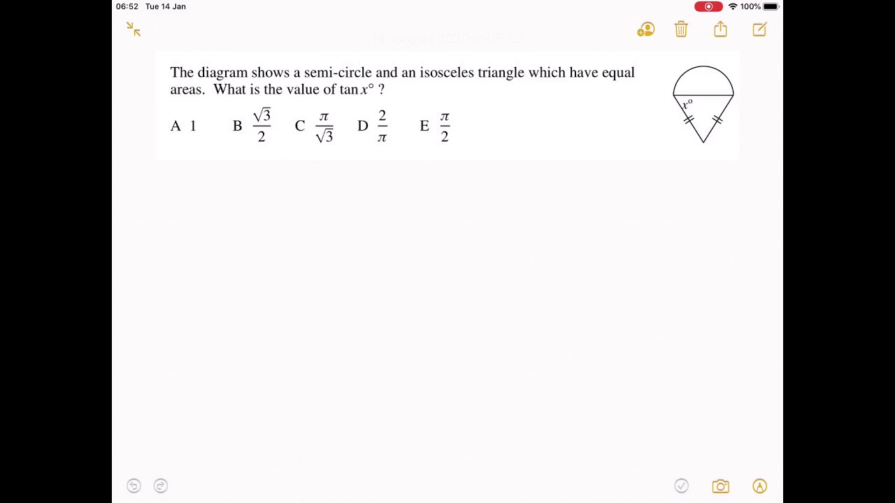 Find the value of tan x with semi circle and isosceles