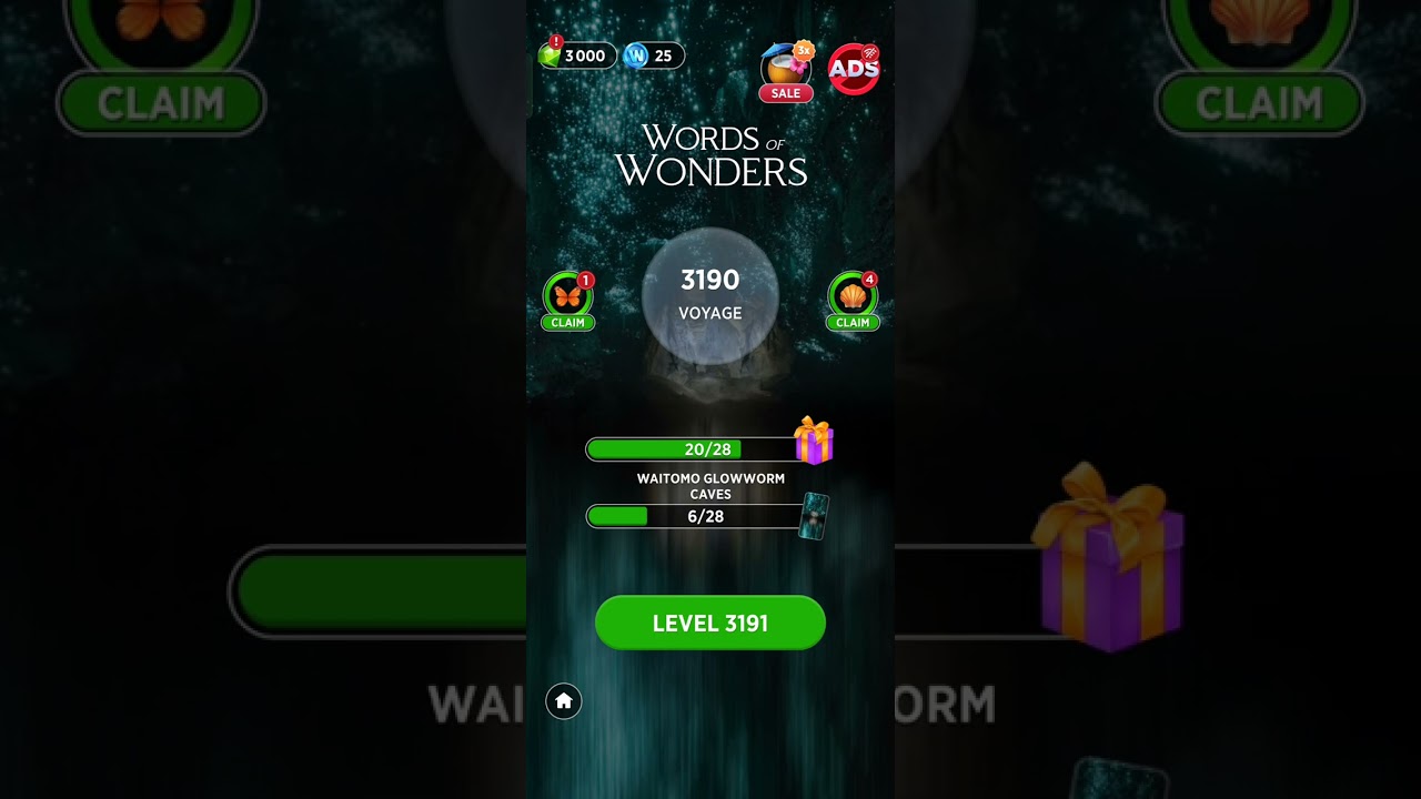 Words of Wonders Level 3190 | Wow Level 3190 | Wow Waitomo glowworm caves Answers