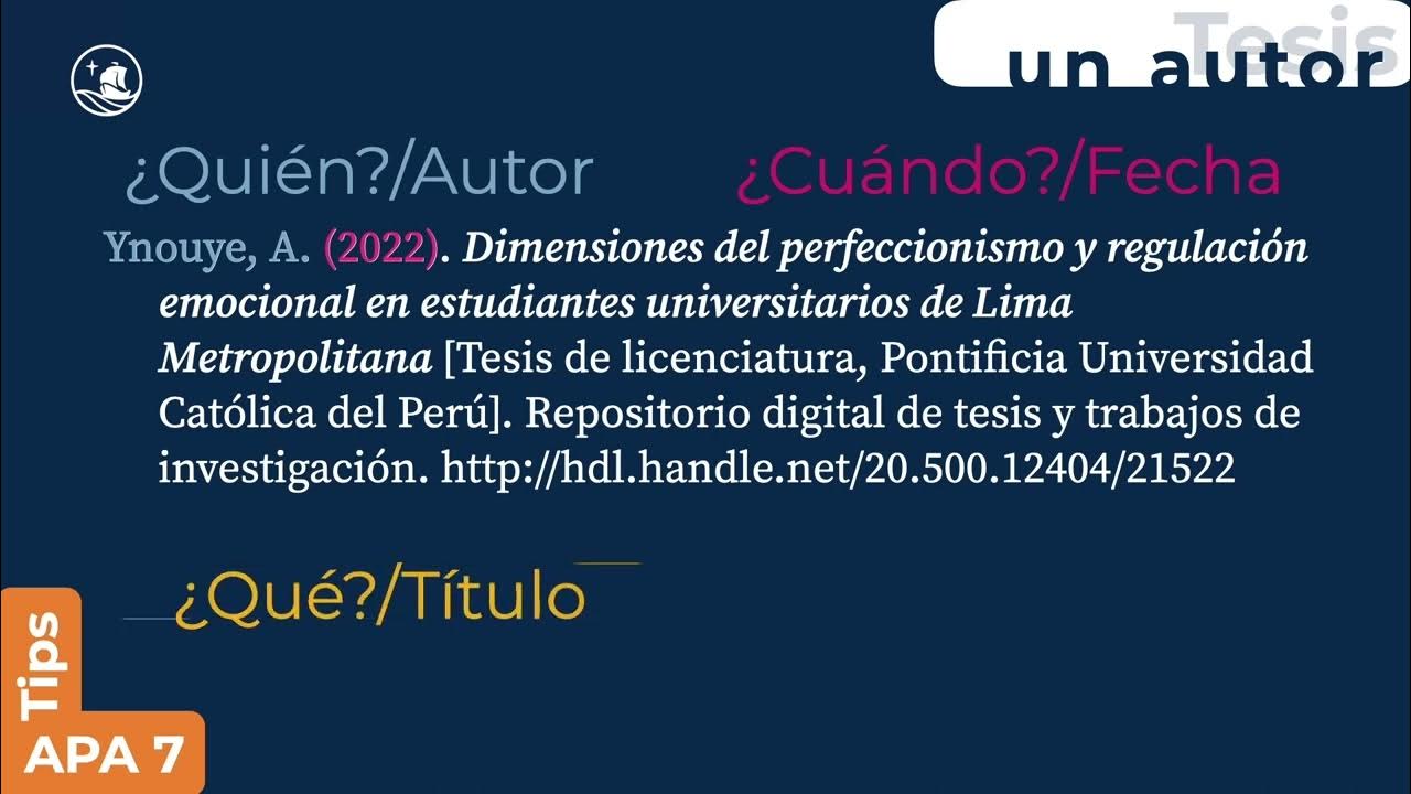 Tips APA 7 ¿Cómo citar tesis con un solo autor? YouTube