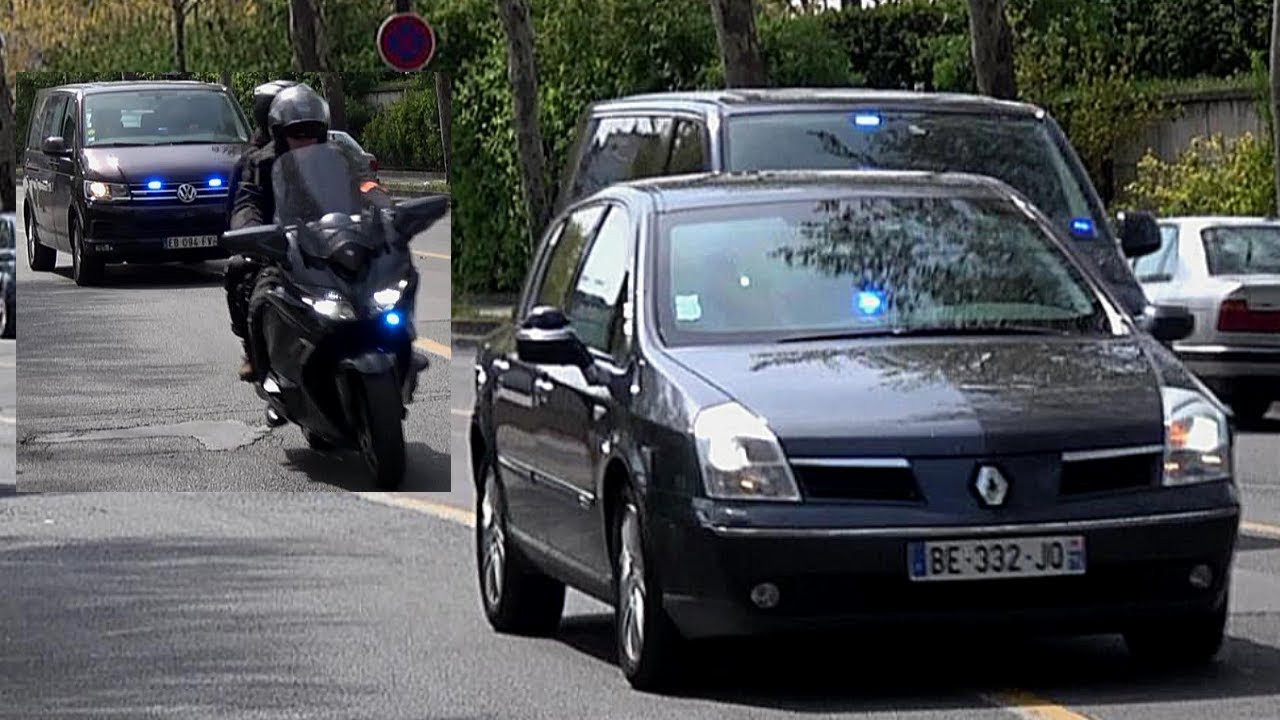 French Government Police Escort Responding With Lights & Whistles