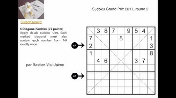 Diagonal Sudoku, par Bastien Vial-Jaime (Sudoku Grand Prix 2017, round 2, problème 6)
