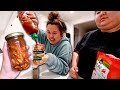 TRYING THE TIKTOK PICKLED GARLIC + CUCUMBER AND SUGAR WATERMELON HACK MUKBANG 먹방 EATING SHOW!