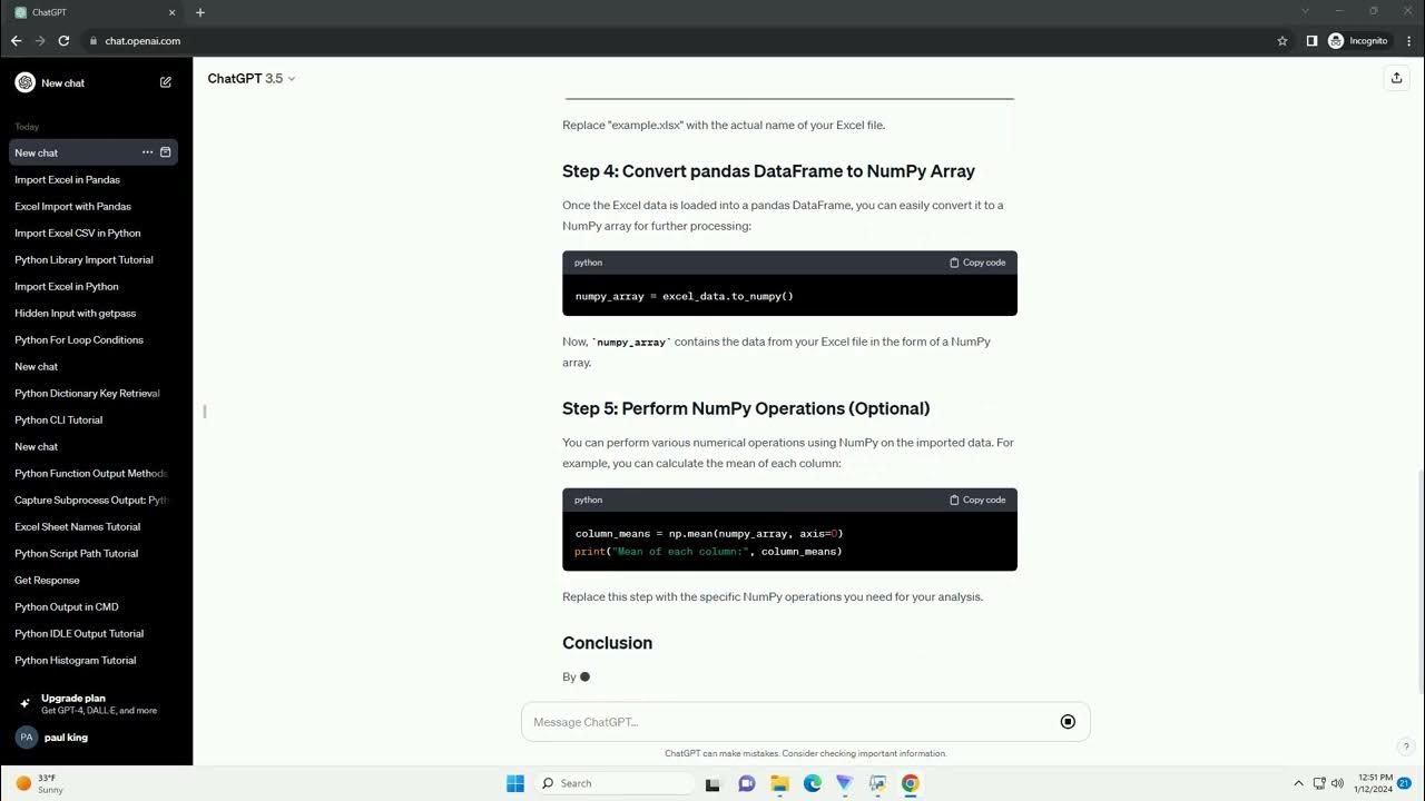 how to import excel file in python using numpy - YouTube