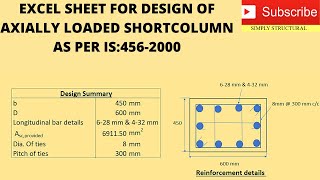 Design of columns part 3: Excel Sheet For Axially Loaded Short Column (IS 456-2000)