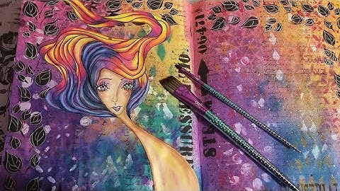 ART JOURNAL & MIXED MEDIA USING DYLUSION SPRAYS,PAINTS,STENCILS & PRISMA PENCILS/GIVEAWAY USA PT. 5
