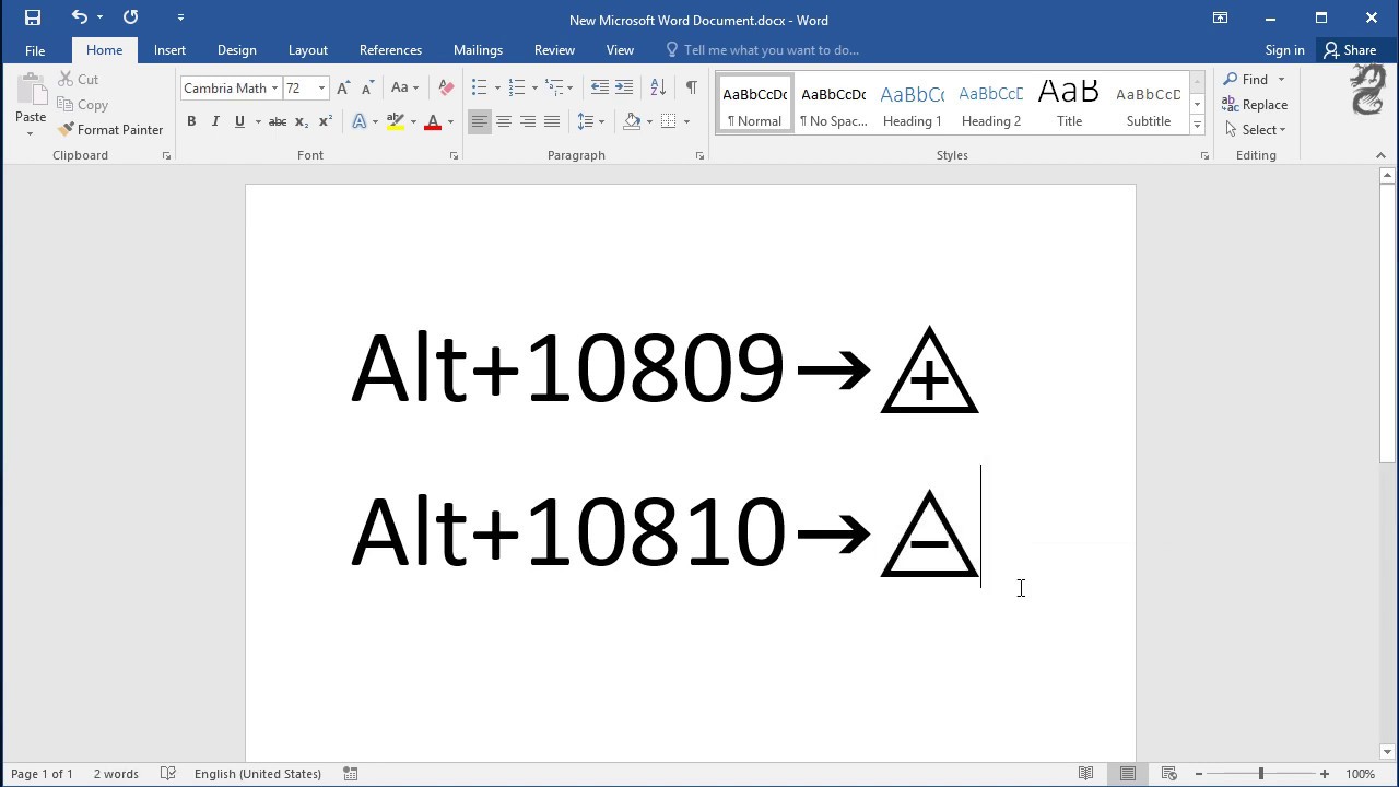 How to type plus sign in triangle and minus sign in triangle in Word ...