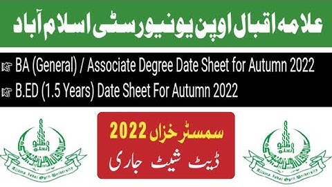 AIOU Date Sheet for Autumn 2022 | Date Sheet fot BA / AD / B.ED | Clifton Jobs Studio