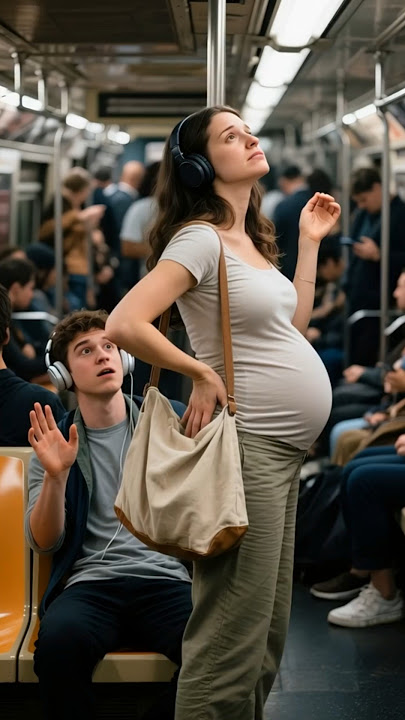 A Tired Pregnant Woman on the Subway