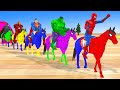 Red Horse Spiderman Crossing On Shark Bridge Spiders With Rainbow Horse Rescue Baby Animals Game #10