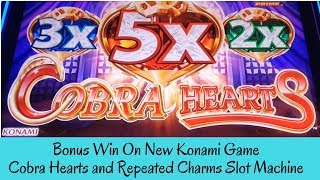 FIRST ATTEMPT ON COBRA HEARTS and REPEATED CHARMS SLOT MACHINE - NEW KONAMI GAME - SunFlower Slots
