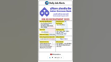IOB Recruitment 2025 | New Vacancy 2025 | Daily Job Alerts #shortsviral