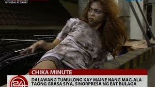 24 Oras: 2 tumulong kay Maine nang mag-ala taong grasa siya, sinurpresa ng Eat Bulaga