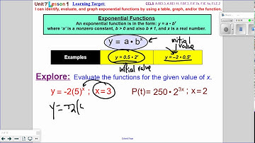 Unit 8 Lesson 1 (ALG) - Exp Functions VIDEO LESSON