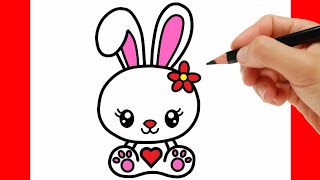 Kaninchen - Häschen zeichnen lernen in 3 Farben - Hase zeichnen schritt für schritt für anfänger